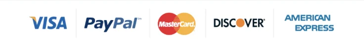 Card brands accepted at the seller's checkout: Visa, PayPal, Mastercard, Discover and American Express